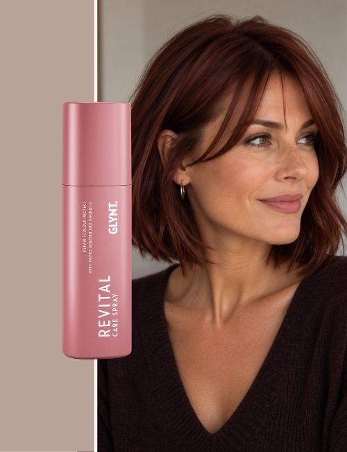 GLYNT_REVITAL_Care_Spray_Beitrag_und_Frau_mit_rotem_Bob